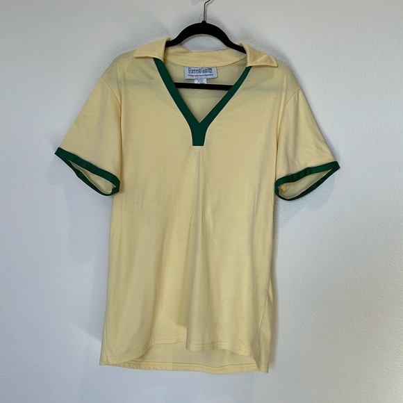 Forrest Gump Mens Large V Neck Collared Shirt Running Yellow Green Movie Costume - Picture 1 of 4